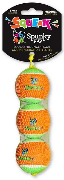 1ea Spunky Pup 3Pk Squeaky Tennis Balls Medium - Toys